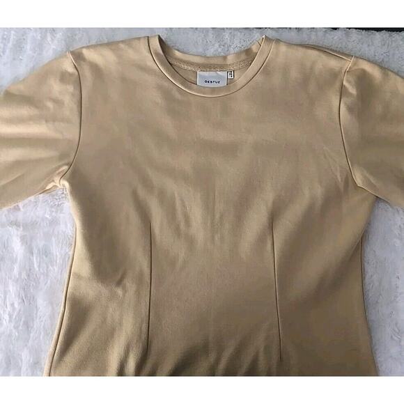 Gestuz AnkaGZ Camel Tan Knee Length Minimalist Sheath Dress MED Career Neutral - Picture 11 of 12